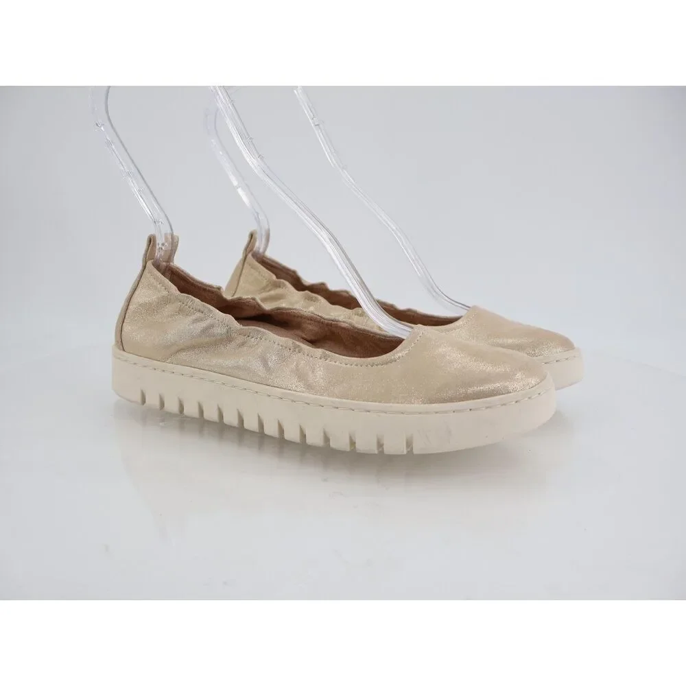 Vionic Uptown Ballet Flat Women 8 Gold Metallic Leather Slip On Platform Shoes